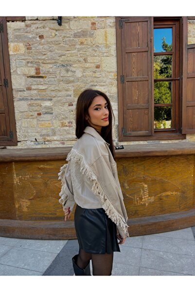 Butik Arkası nakışlı püsküllü Deri Gömlek