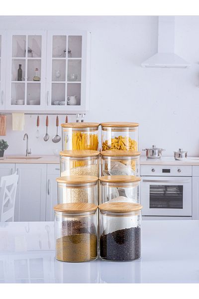 Lizzy 8 Pieces Luxury Round Jar Set with Bamboo Lid
