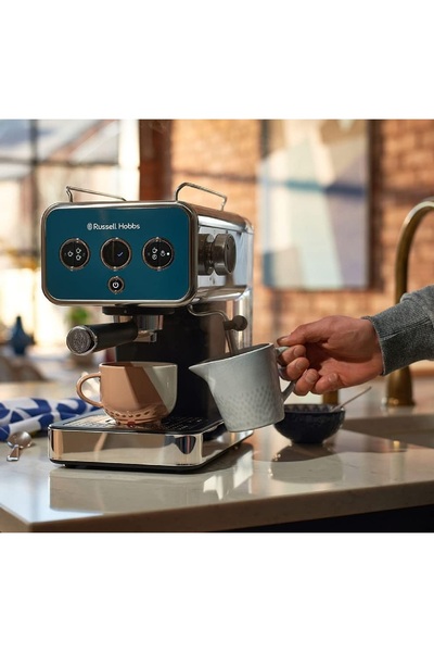 RUSSELL HOBBS Yeni Seri Distinctions Ocean Blue Espresso Makinesi, Fincan Isı...