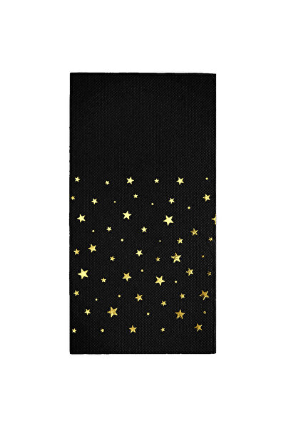 Story مجموعة من 16 منديلًا ورقيًا باللون الأسود بنمط نجوم ذهبية مقاس 40 × 40 سم