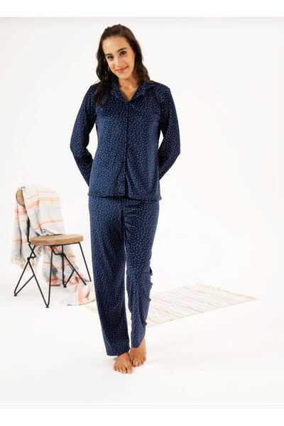 Estiva Front Button Polka Dot Velvet Plus Size Pajama Suit