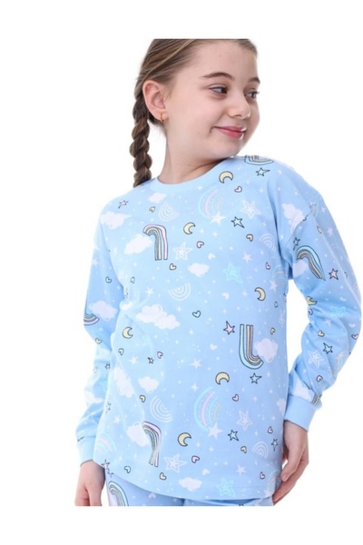 HNKİDS İsobel Kids Gökkuşağı Temalı Süprem Kumaş Kız Çocuk Pijama Takımı
