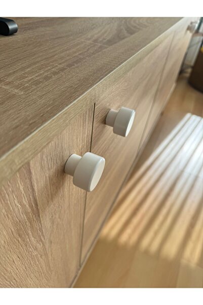 Sienta Home Decorative Natural Wood Round 8-Piece Cabinet Handle White