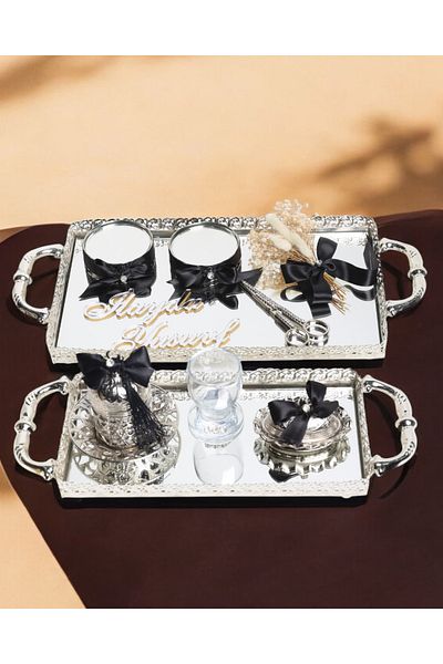 CyzHome Affection Lace Silver Promise Engagement Tray and Groom Coffee Cup Tray