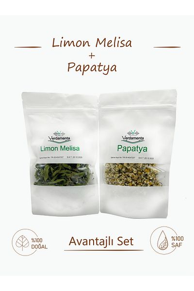 verdamenta Relaxing and Stress Reducing Lemon Balm and Chamomile Set - 20GRX 2 Natural Herb Ziplock Packaging