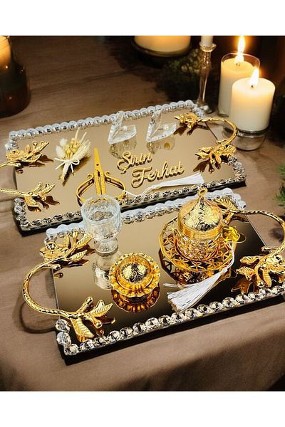 CyzHome Amour Gold White Luxury Engagement Tray