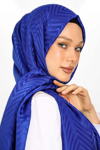 hijabchi Εισαγόμενο μοντέλο ζιγκ-ζαγκ σάλι μεταξένιο ζακάρ - Νέες συλλογές - Saks Blue