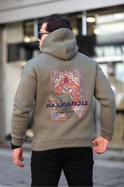 Miron Ethnic εμπριμέ φούτερ με κουκούλα χακί - 2438