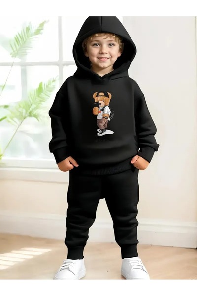 Gollinger طقم بدلة رياضية مطبوع عليها دمية دب للأطفال - طقم سويت شيرت بغطاء ل...