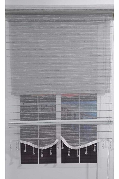 BUUT Çift Mekanizmalı Boncuklu Gri Serit Desenli Tül,gri Mat Stor (%80 GÜNEŞİ...