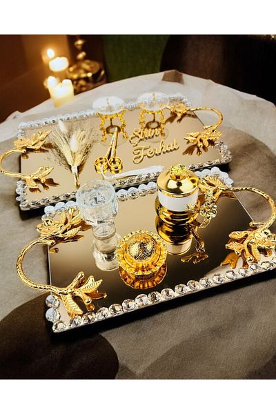 CyzHome Amour Gold White Luxury Engagement Tray