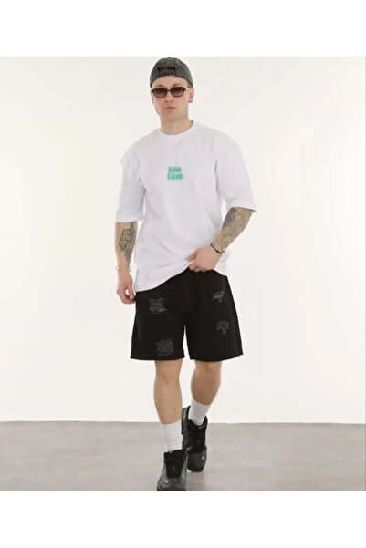 JANES Λευκό μπλουζάκι Unisex Oversize με στάμπα με λαιμόκοψη