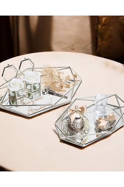 CyzHome Elation Silver Prism Promise Engagement Tray and Groom Coffee Cup Tray