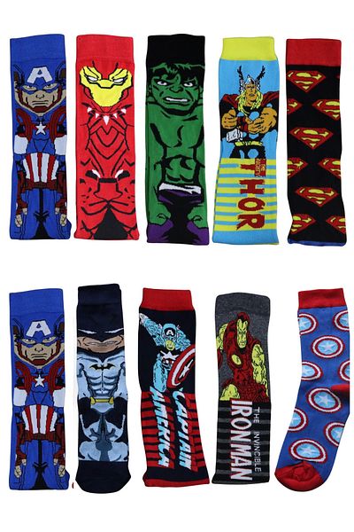Fuddy Moda Комплект от 10 шарени цветни чорапи с шарки на Marvel Super Heroes