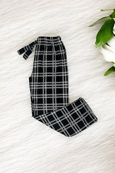 MODA YILDIZ Pantaloni de pijama pentru femei în carouri cu panglică, țesătură din piele intoarsa -my0001