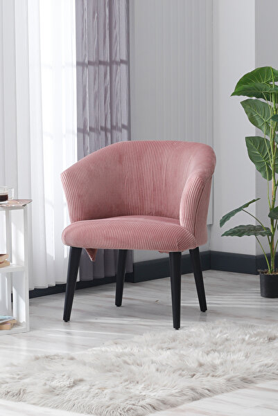 Model Concept BERJER Tekli Koltuk,Konforlu,Şık,Pembe Kadife Kumaş,Siyah Ahşap Ayak