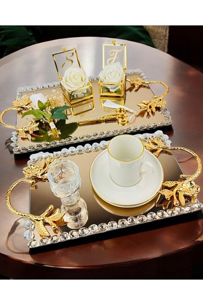 CyzHome Amour Gold White Luxury Engagement Tray