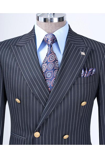 TerziAdemAltun Italian Style Double-breasted Jacket Trousers Suit Navy T4333