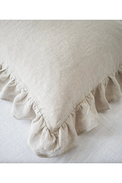 Tinybabyconcept 100% Cotton Maternity Pillow Case 50X135 cm Natural Raw Linen Ruffled Beige, Decorative