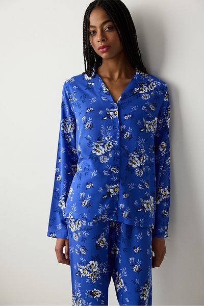 Penti Sada s květinovým potiskem Saks Blue Shirt Pants Pyžama Set