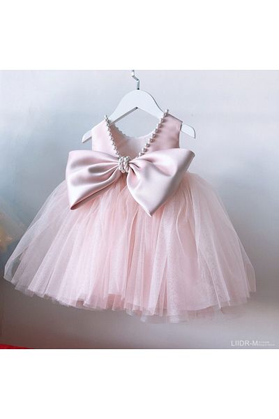 HSNLİFE Girl Doll Collar and Bow Pearl Dress Birthday Dress Girls' Evening Dress Elegant Princess Dress