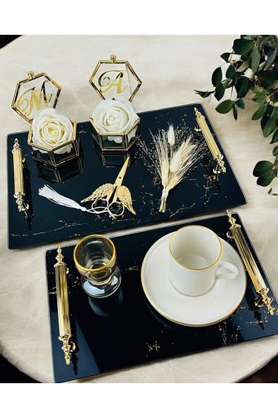 CyzHome Heartfelt Black Patterned Glass Promise Tray