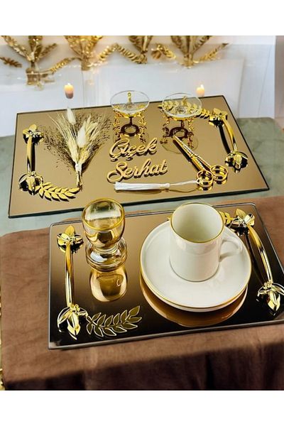 CyzHome Cherish Gold Mirrored Engagement Tray and Promise Tray