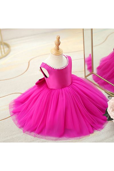 HSNLİFE Girl Doll Collar and Bow Pearl Dress Birthday Dress Girls' Evening Dress Elegant Princess Dress