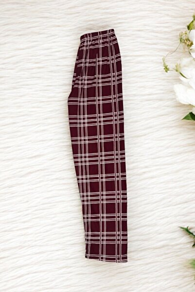 MODA YILDIZ Pantaloni de pijama pentru femei în carouri cu panglică, țesătură...