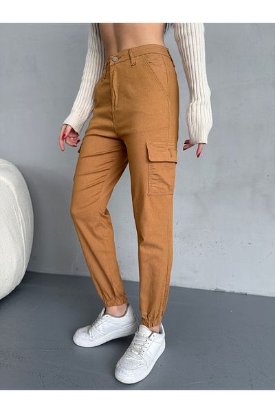 alanora Women's High Waist Elastic Leg Jogger Cargo Pocket Trousers