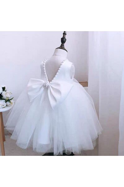 HSNLİFE Girl Doll Collar and Bow Pearl Dress Birthday Dress Girls' Evening Dress Elegant Princess Dress