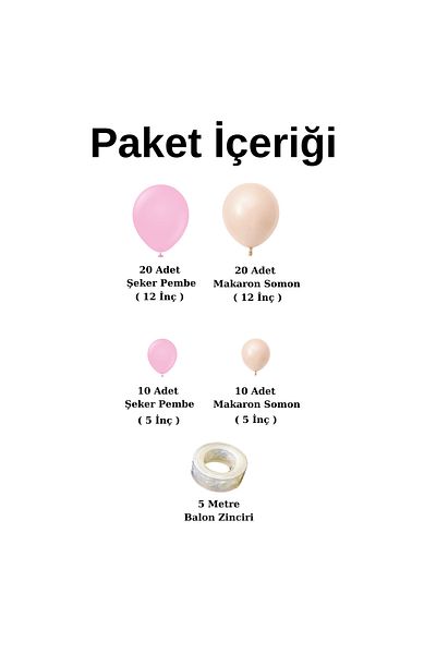 Ata Parti Dünyası Birthday Concept - Candy Pink Macaron Salmon, 60 Pieces Balloon Chain Set