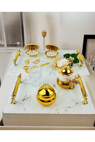 CyzHome Soulmate White Patterned Promise Tray and Engagement Tray