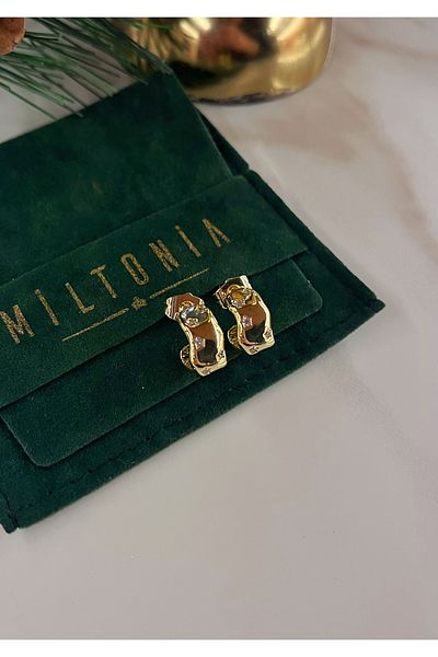 Miltonia Asymmetric minimal zircon stone steel daily earrings