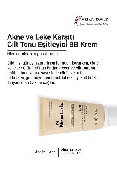 The NewLab كريم مضاد لحب الشباب والعيوب - معادل لون البشرة بعامل حماية من الشمس SPF 30 BB - نياسيناميد + ألفا أربوتين