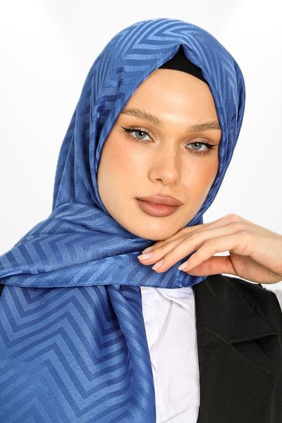 hijabchi Εισαγόμενο Silky Jacquard Shawl Zigzag Model - Νέες Συλλογές - Indigo