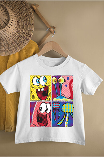 MAGORS SÜNGER BOB BASKILI BİSİKLET YAKA PAMUKLU KISA KOLLU ÇOCUK TSHIRT