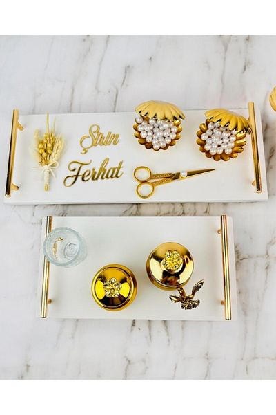 CyzHome Bond Gold Promise and Marble Engagement Tray