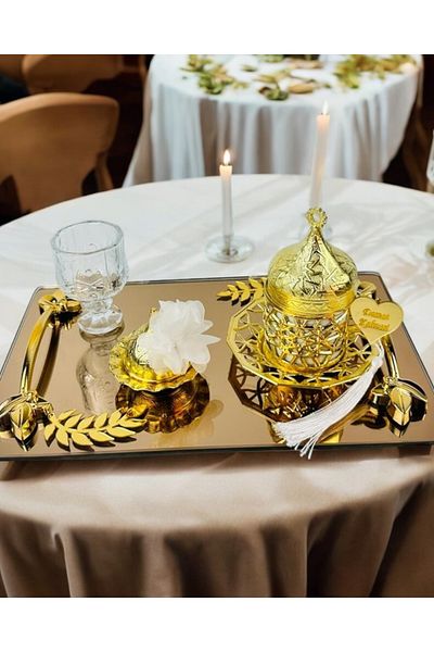CyzHome Cherish Gold Mirrored Engagement Tray and Promise Tray
