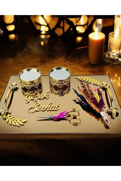 CyzHome Cherish Gold Mirrored Engagement Tray and Promise Tray
