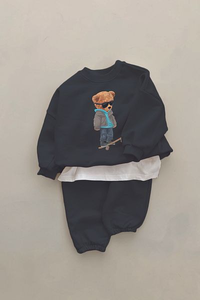 ADABEBEK New Season Skateboard Bear Printed 2-Piece Baby Suit 11048