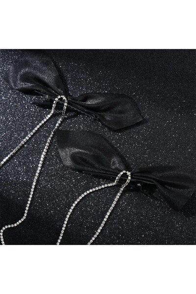 Shiklik MODA Cataramă dublă din satin negru cu pietre, pentru a-ți completa e...