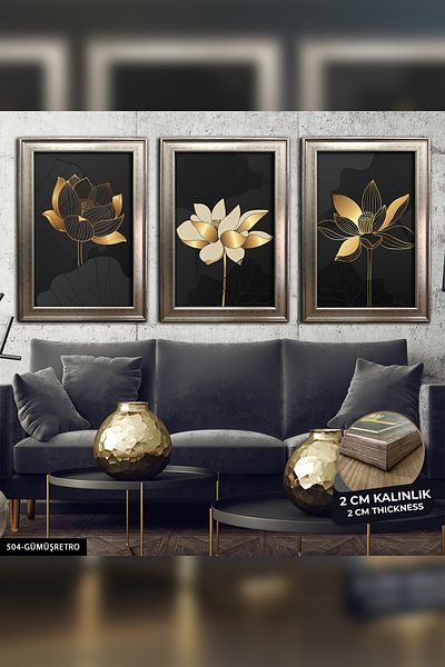 Evinemoda Pictură abstractă florală înrămată în 3 bucăți CVPLK