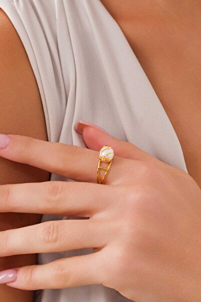 Zeynepli gold & jewelry 14 Ayar Altın Mardin İşi Kafesli İnci Yüzük