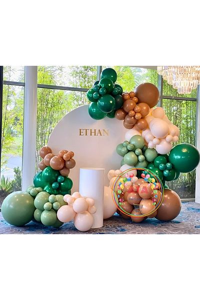 Ata Parti Dünyası for Birthday *MakoronSalmon*Caramel*Mildew Green* Dark Green* 100-Piece Balloon Chain Party Set