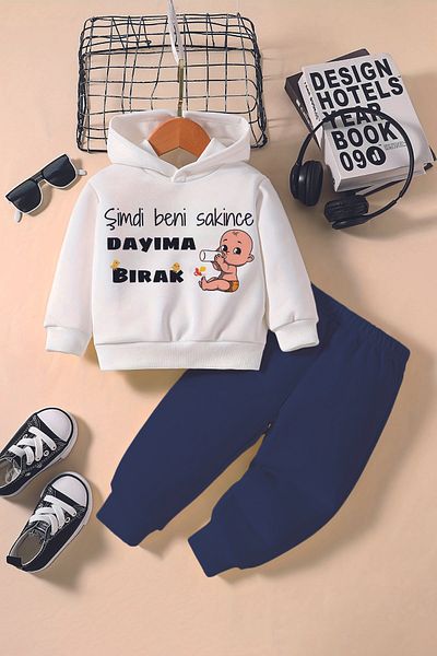 ADABEBEK New Season Let Me Go to My Uncle Printed Hoodie 2-Piece Baby Set 232332