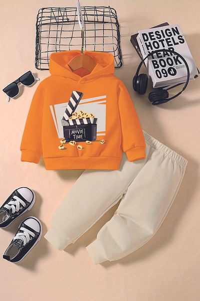 ADABEBEK New Season Movie Time Printed Hoodie 2-Piece Baby Set 232327