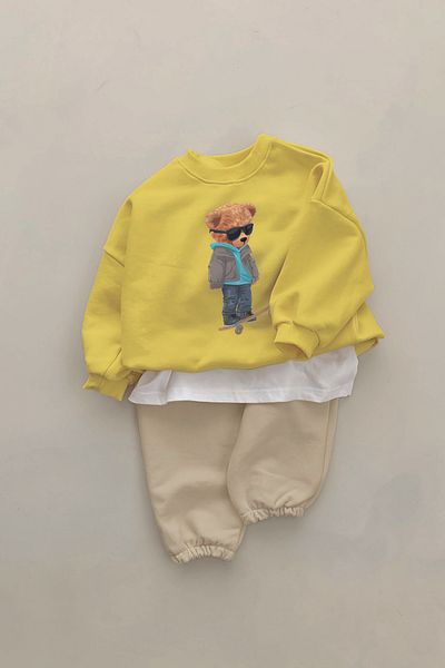 ADABEBEK New Season Skateboard Bear Printed 2-Piece Baby Suit 11048