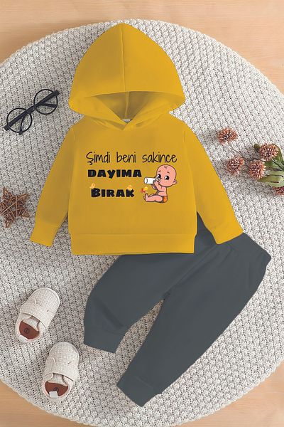 ADABEBEK New Season Let Me Go to My Grandfather Printed Hoodie 2-Piece Baby Set