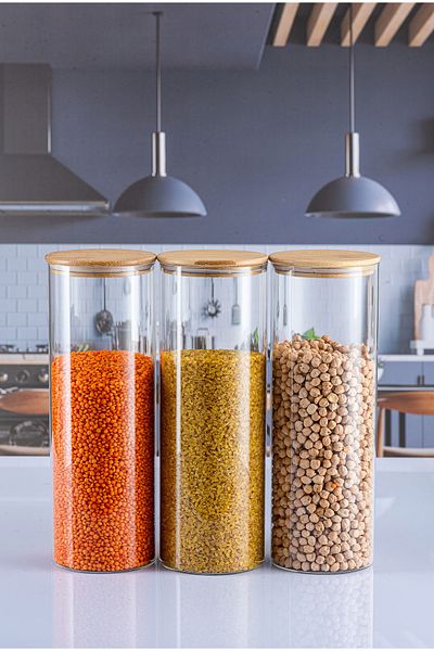 Lizzy 3 Pieces 1800 ml Luxury Round Pulses Set with Bamboo Lid